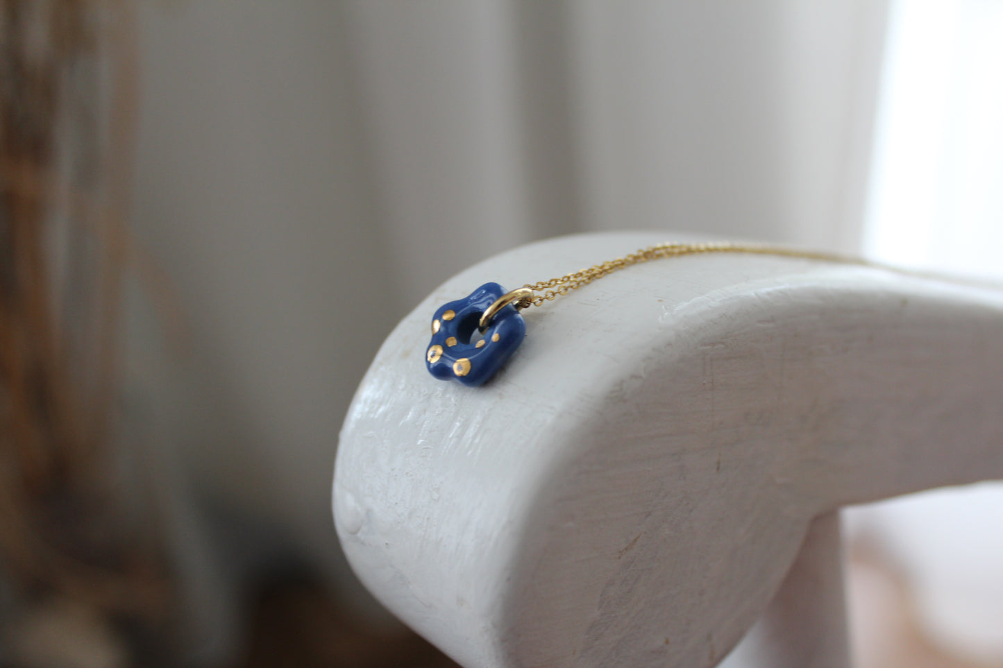 Porcelain Prussian Blue Flower Necklace