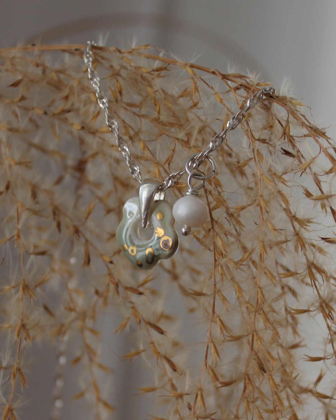 Porcelain Turquoise Flower Silver Necklace