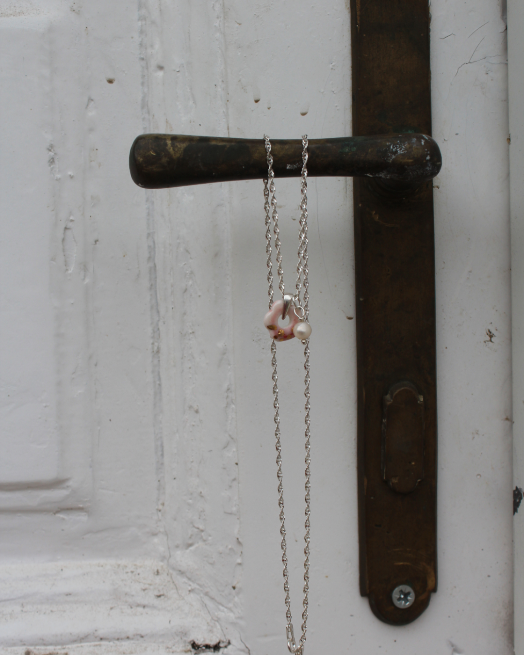 Porcelain Pink Flower Silver Necklace