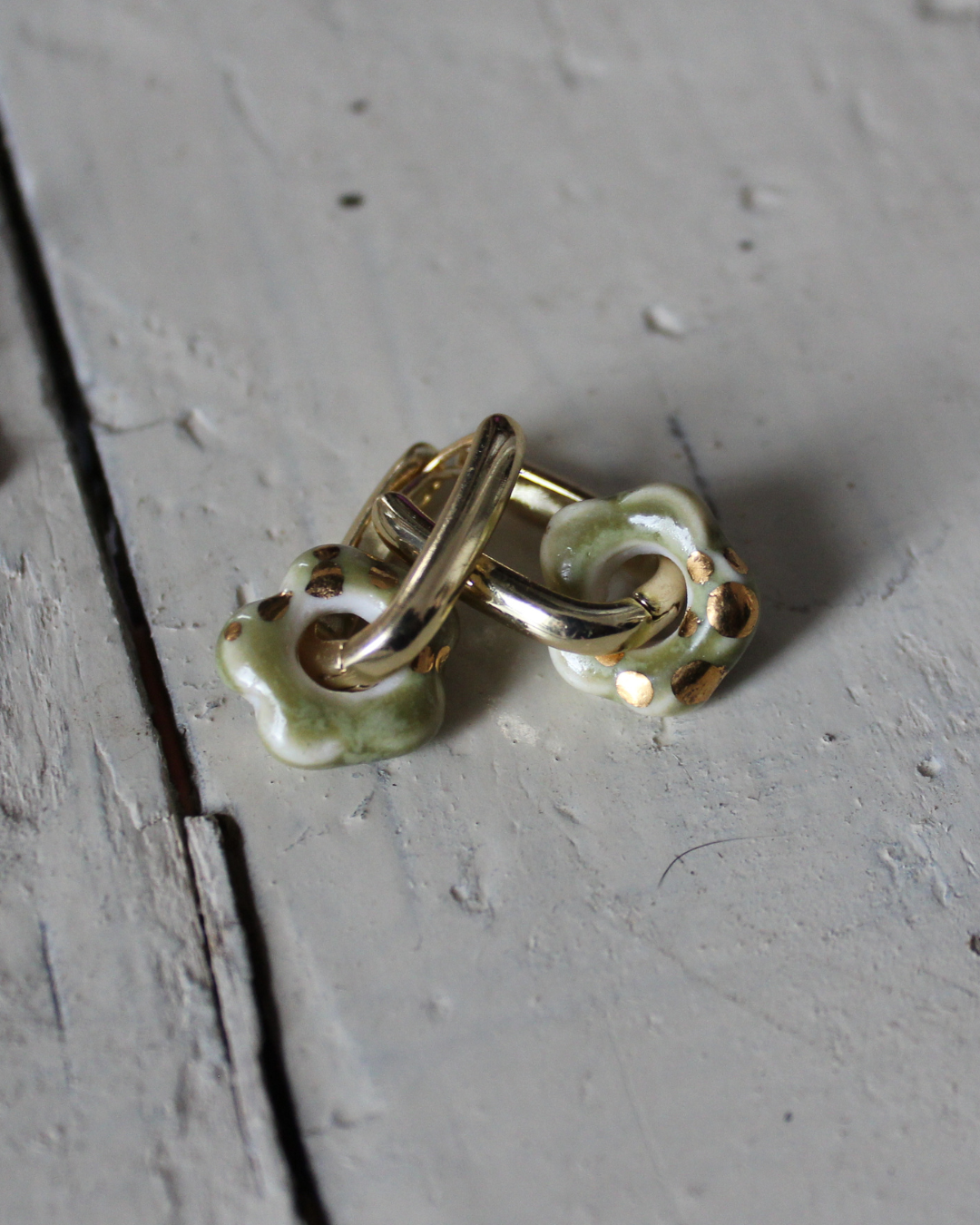 Porcelain Flower Earrings - Green