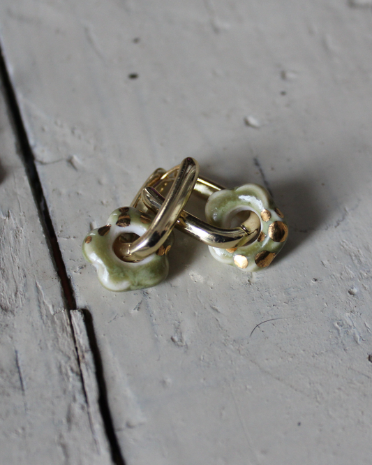 Porcelain Flower Earrings - Green
