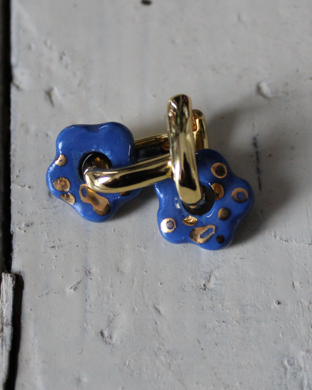 Porcelain Flower Earrings - Prussian Blue