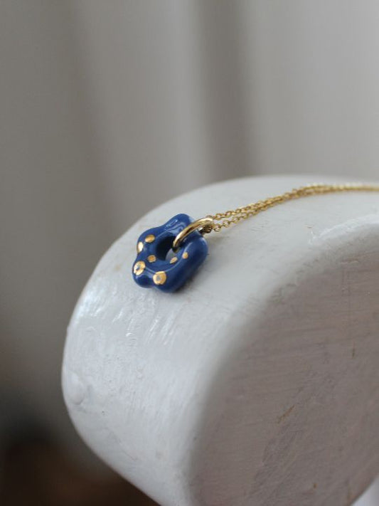 Porcelain Prussian Blue Flower Necklace