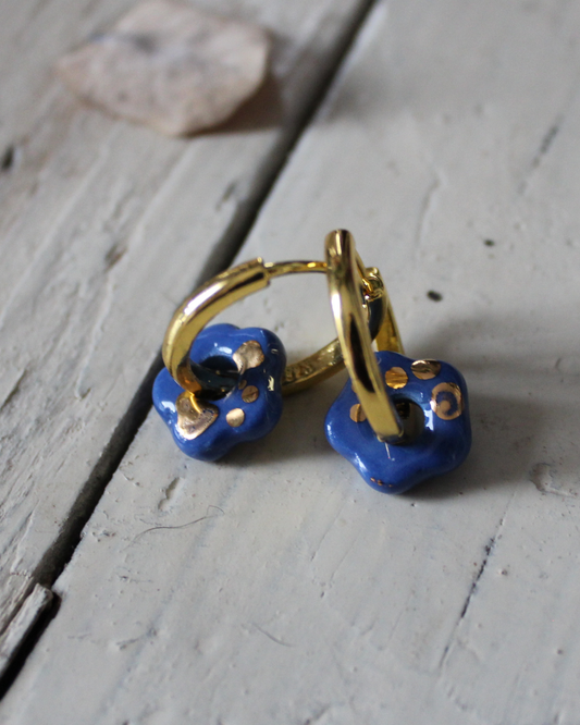 Porcelain Flower Earrings - Prussian Blue