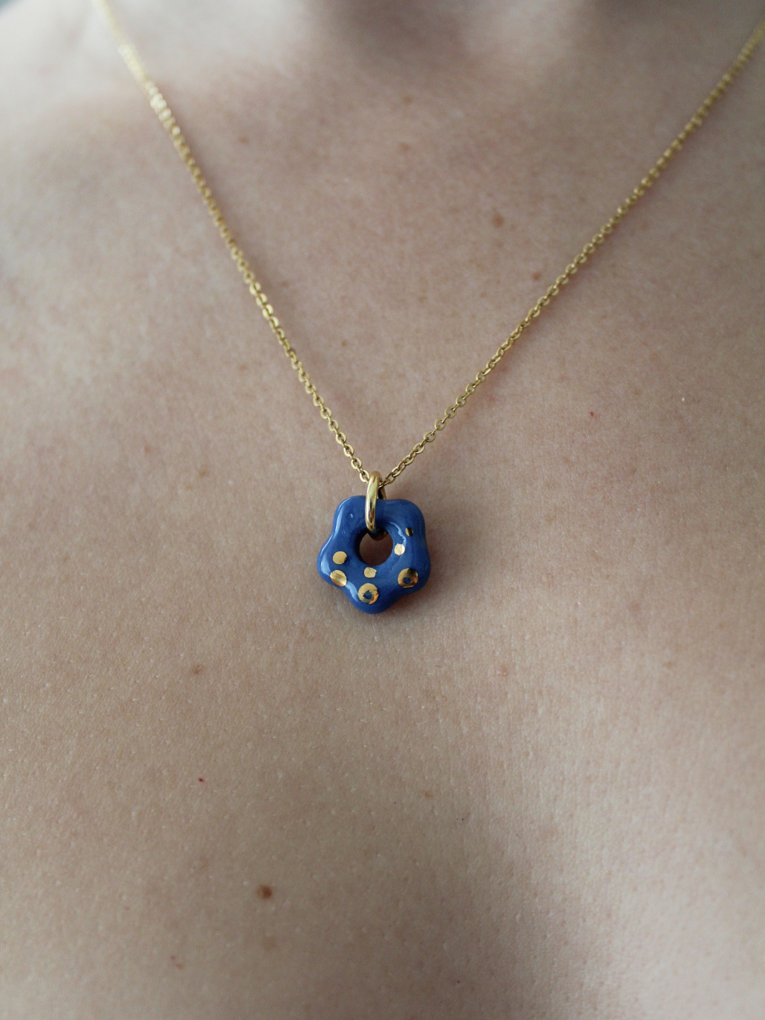 Porcelain Prussian Blue Flower Necklace