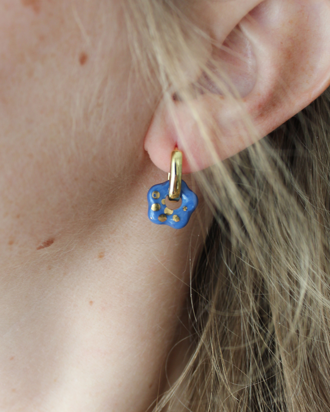 Porcelain Flower Earrings - Prussian Blue