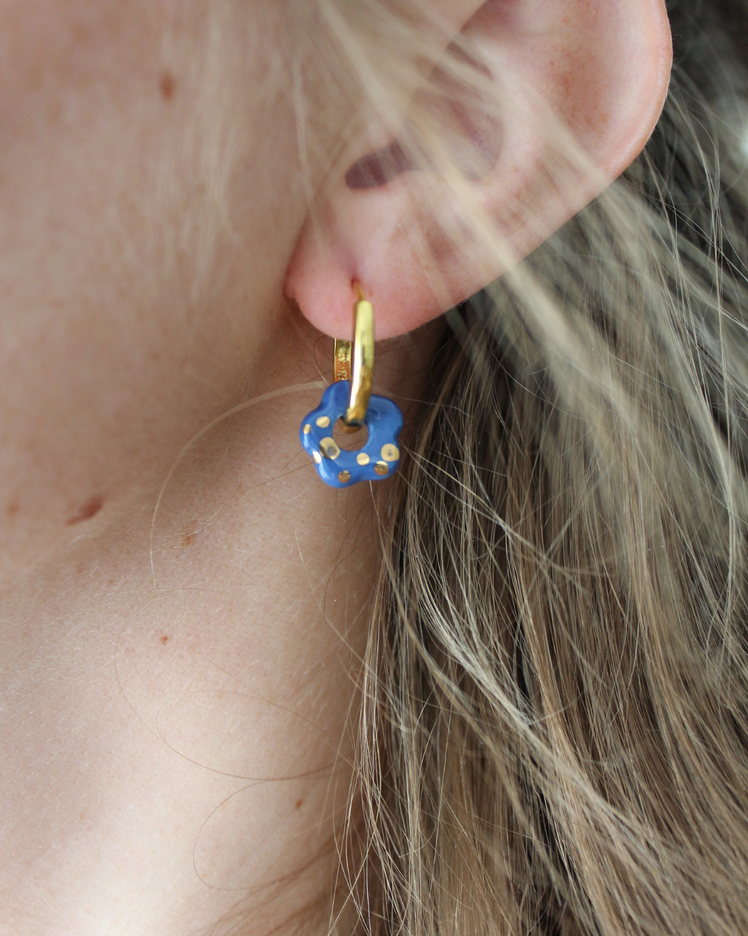 Porcelain Flower Earrings - Prussian Blue