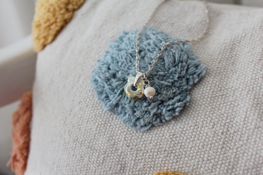 Porcelain Turquoise Flower Silver Necklace