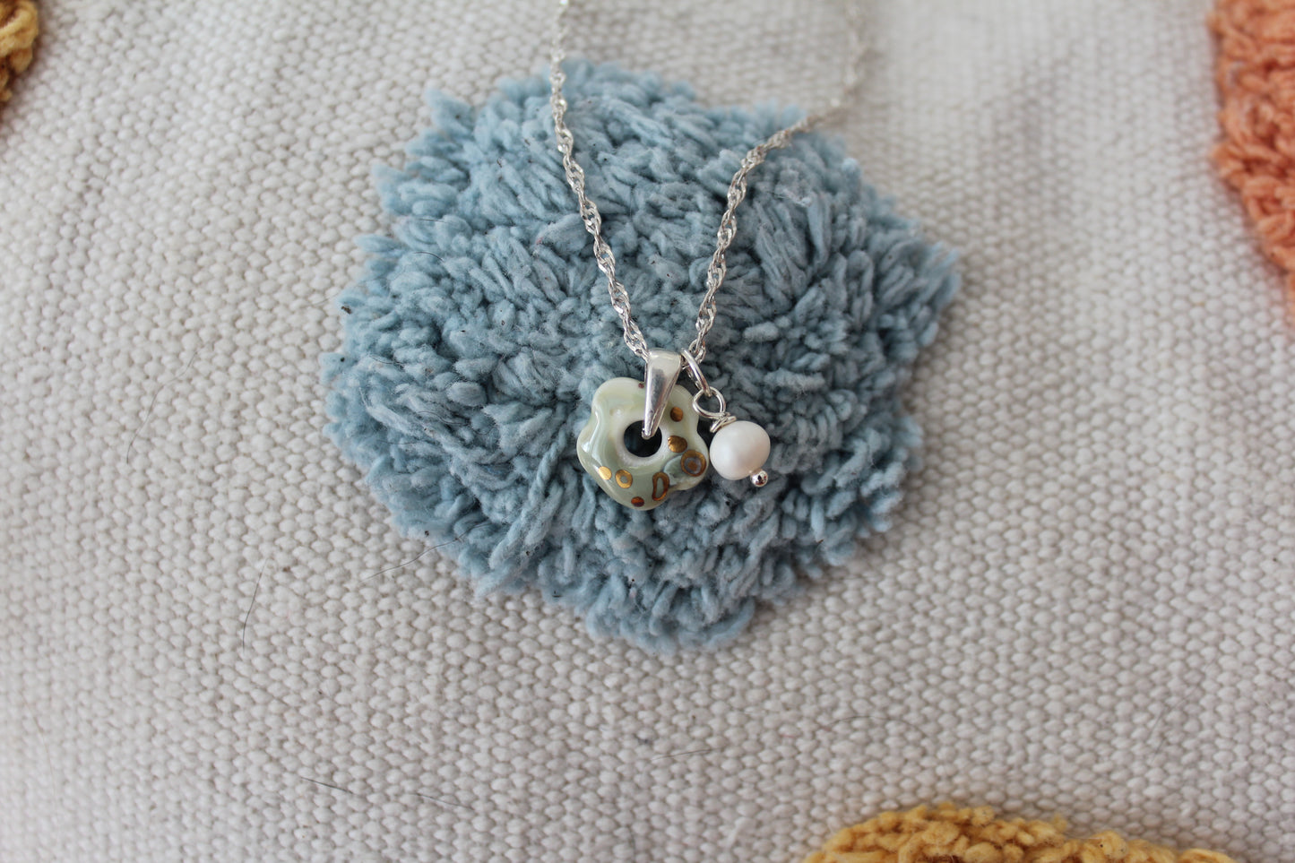 Porcelain Turquoise Flower Silver Necklace