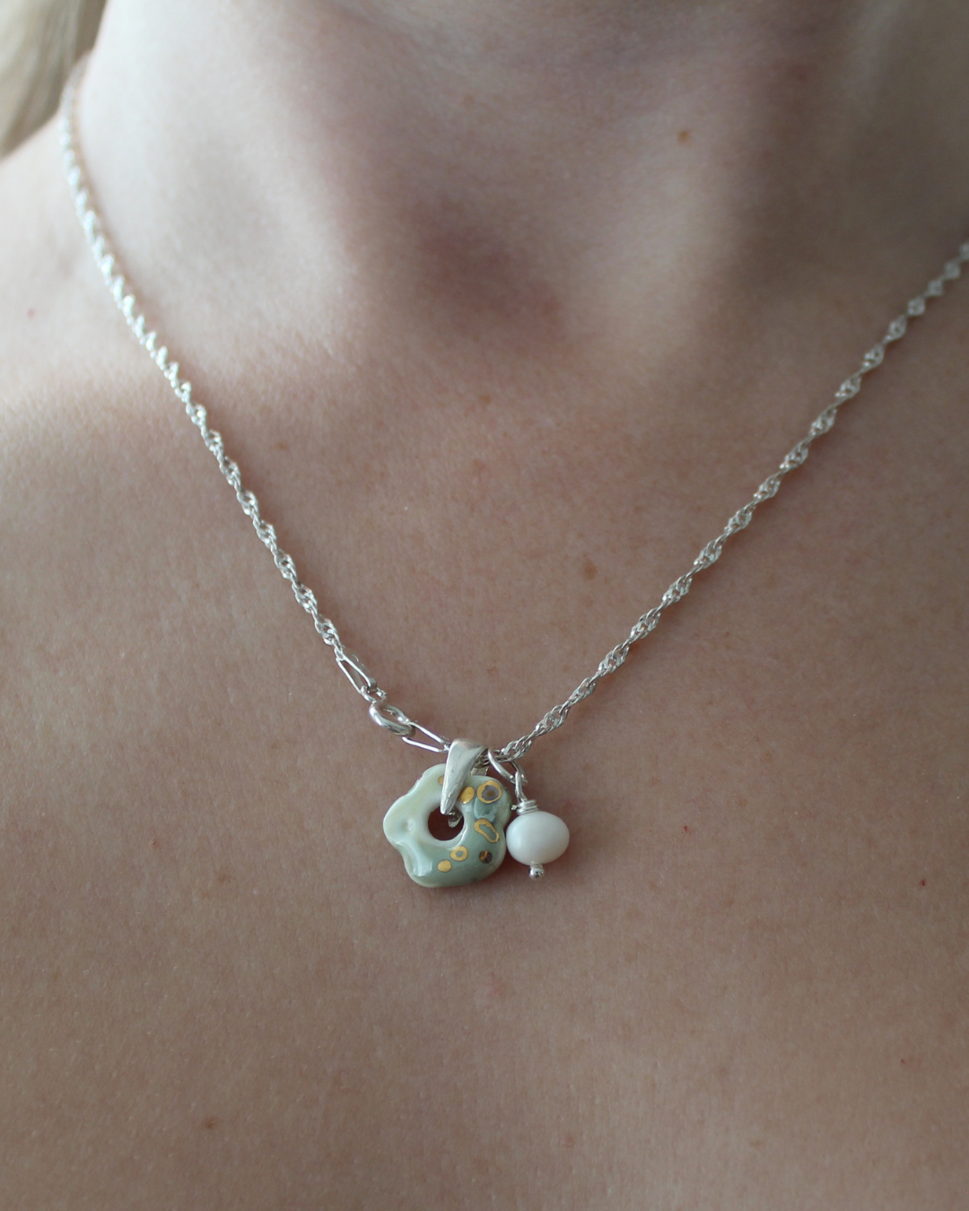 Porcelain Turquoise Flower Silver Necklace