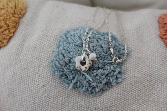 Porcelain White Flower Silver Necklace
