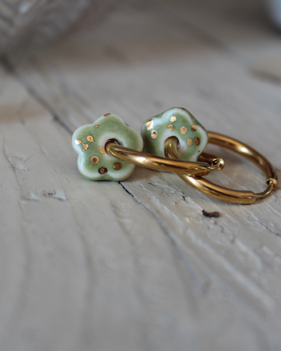 Porcelain Flower Earrings - Green